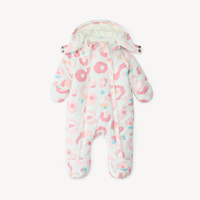 Combi-pilote de ski imprimé arty pour bébé fille avec finitions différentes selon l'âge 