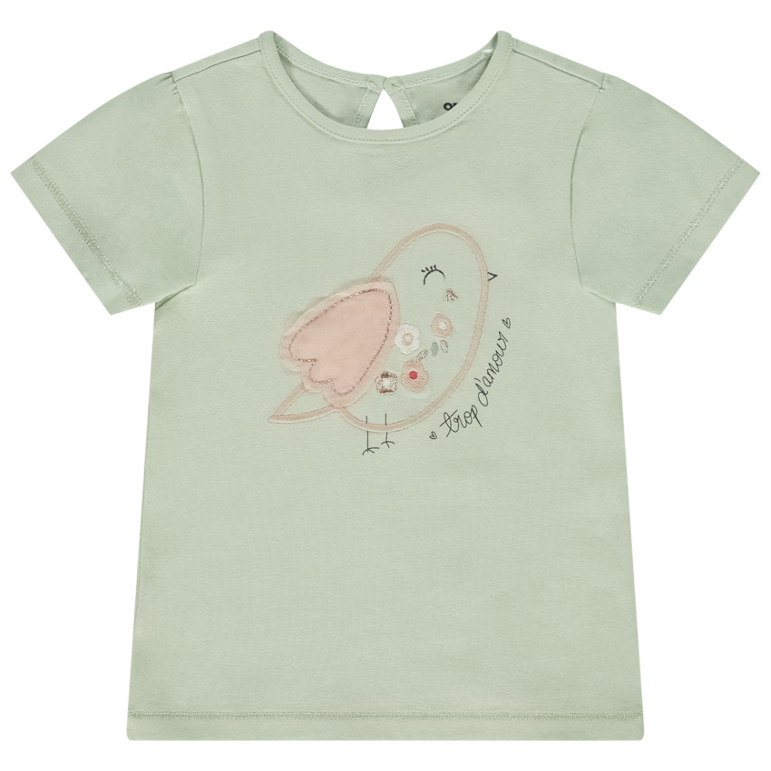 T-shirt met korte mouwen en vogelborduursel voor babymeisjes 