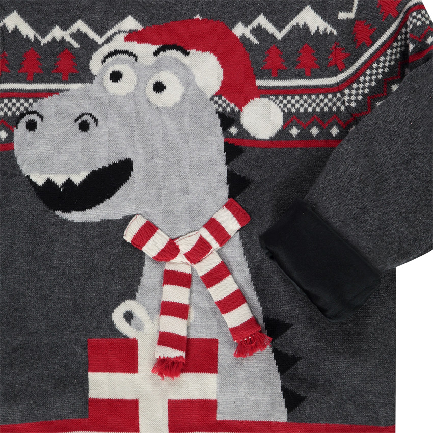 Pull de Noël en tricot dinosaure fantaisie pour garçon 