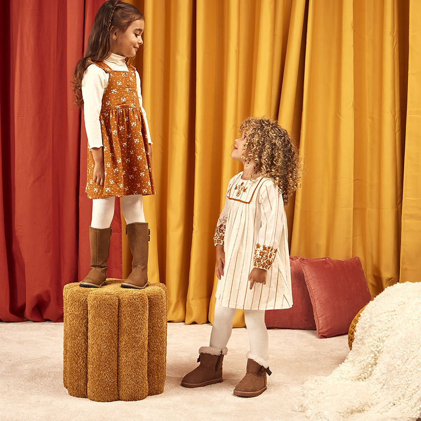 Robe manches longues à rayures brodées pour bébé fille 