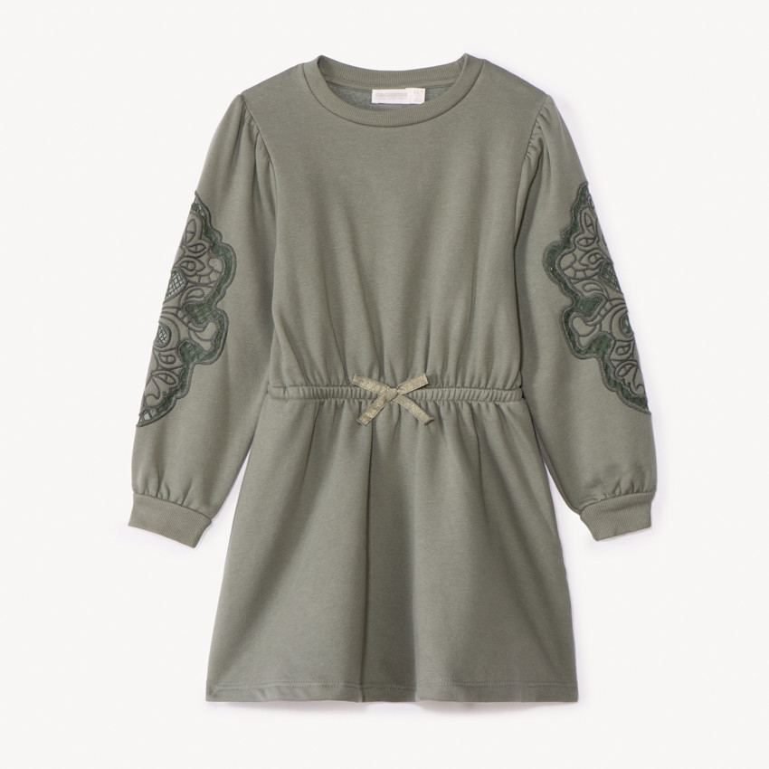 Lange mouw geborduurde fleece jurk voor meisjes 