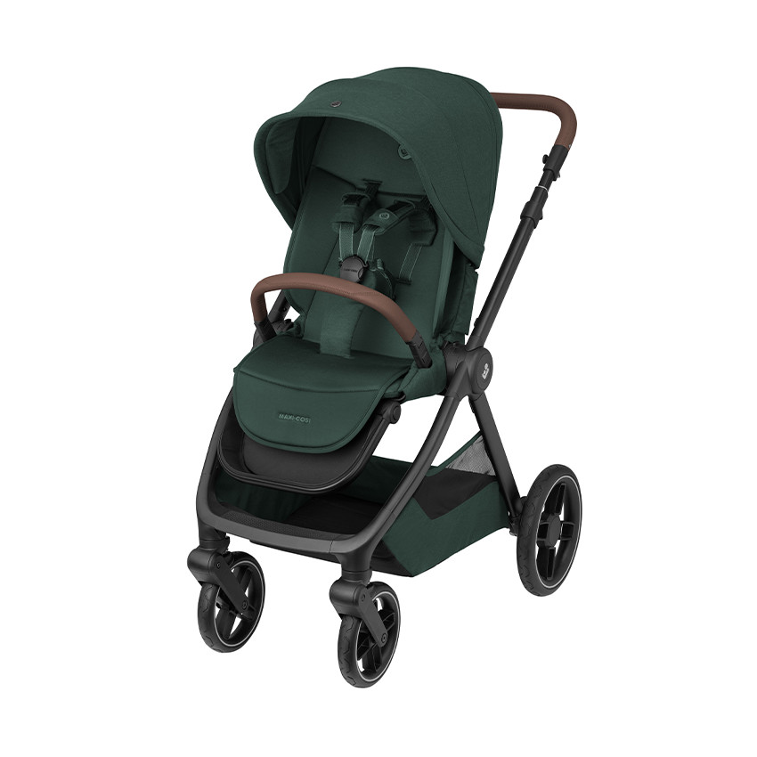 Oxford compacte kinderwagen twillic green met bruin kunstleder, all-terrain, omkeerbare zit, Maxi-Cosi 