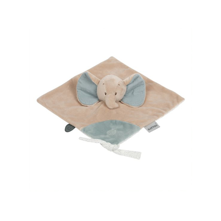 Doudou éléphant plat Luna & Axel - Vert/Beige 