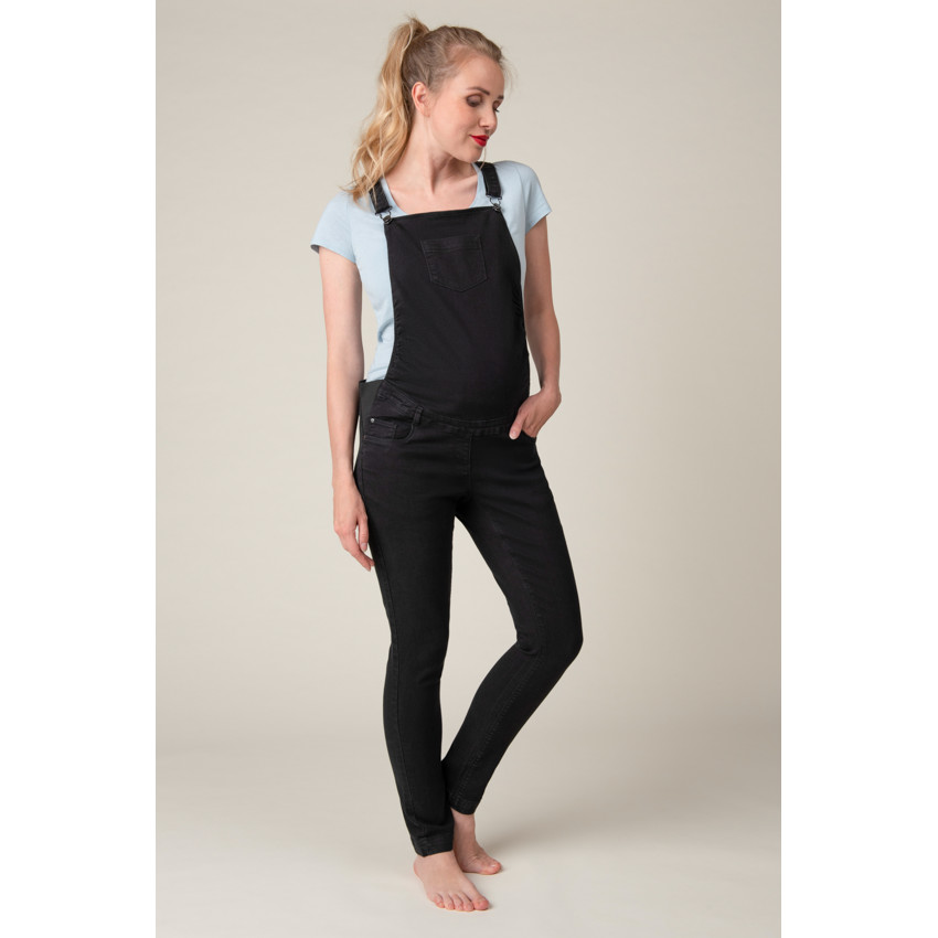 Salopette de grossesse en jean noir coupe slim 