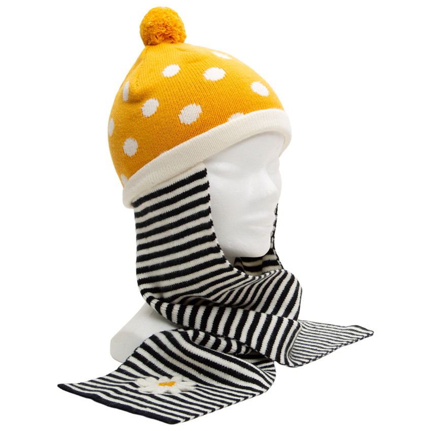 Muts met sjaal van tricot met stippen en strepen van jacquard 
