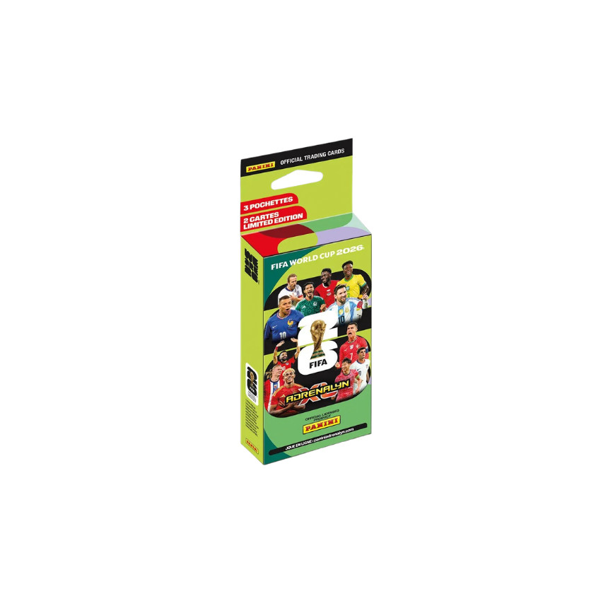 Blister 3 pochettes cartes adrenalyn XL de la Coupe du monde de la FIFA 2026 + 2 cartes édition limitée 