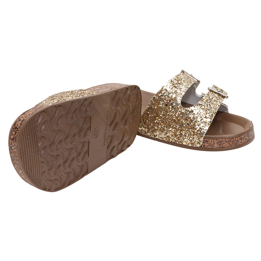 Sandales pour fille à paillettes dorées et boucles 