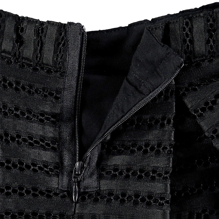 Jupe patineuse taille haute en maille ajourée 