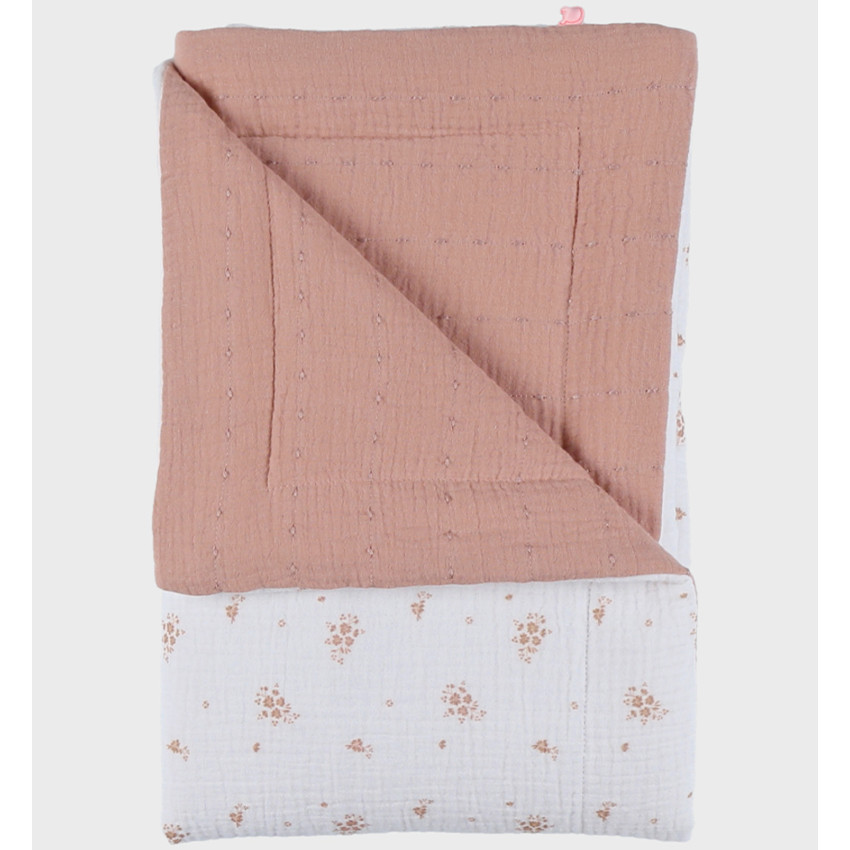Couverture berceau 75x100 mousseline bio Rose & Blanc Vintage Flowers 