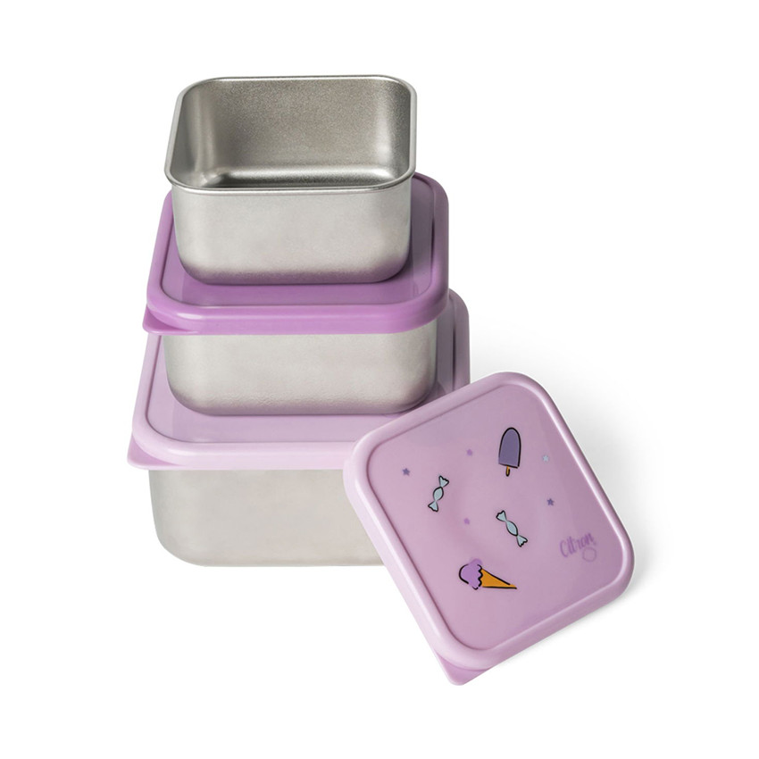 Set van 3 stapelbare roestvrije lunchbox Unicorn 