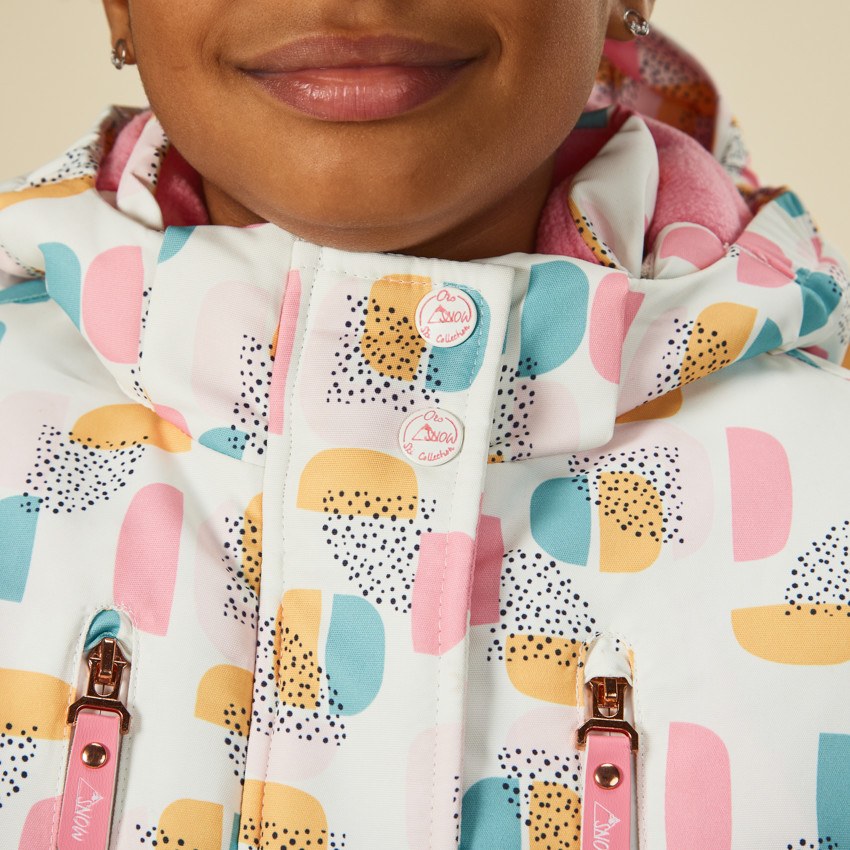 Blouson de ski à capuche amovible et imprimé graphique pour fille 