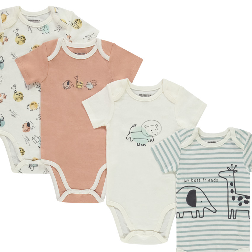 Set van 7 bodies met korte mouwen en safari-motieven voor babyjongens 