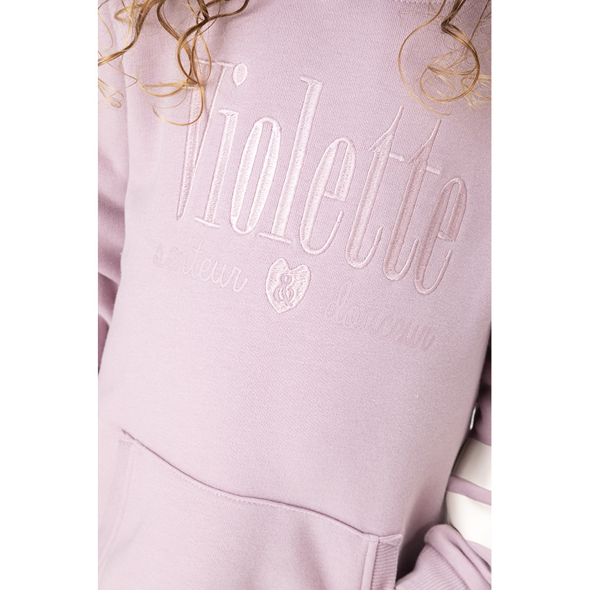 Sweaterjurk van geborsteld molton met kap en borduursel voor meisjes 