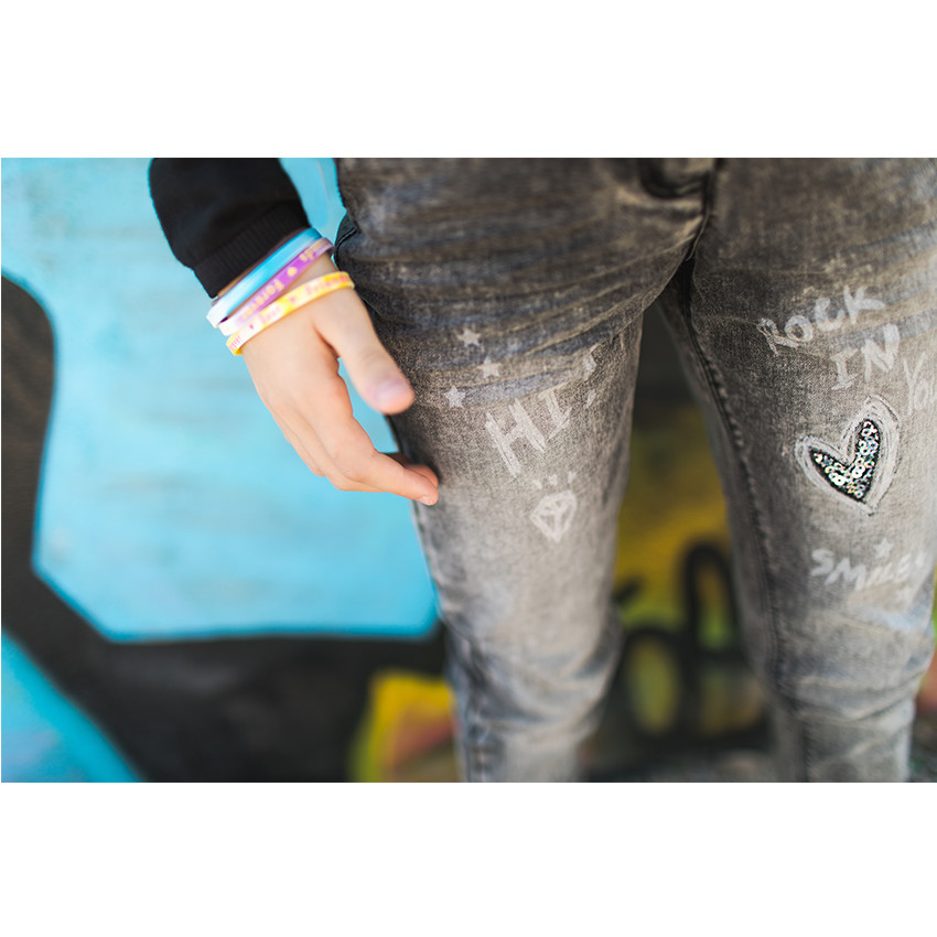 Junior - Jeans skinny effet neige avec patch coeur en sequins 