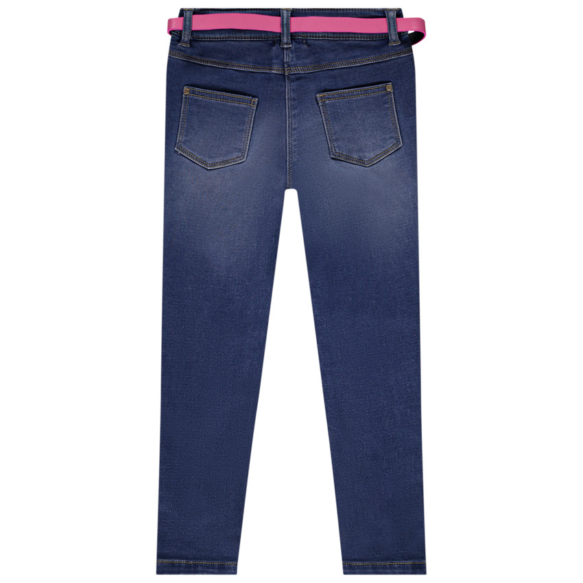 Jean slim brodé cœurs + ceinture amovible pour fille 