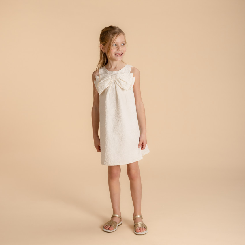 Robe sans manches en jacquard avec gros nœud pour fille  