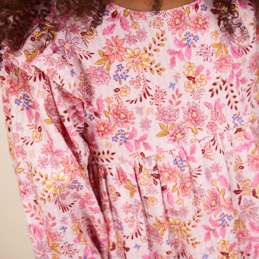 Robe en voile de coton imprimé fleuri pour fille 