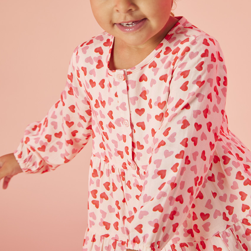 Robe manches longues imprimé cœurs pour bébé fille 