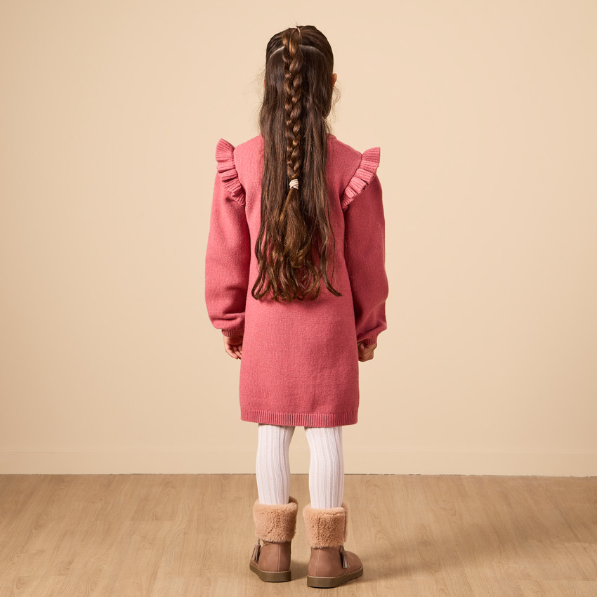 Lange mouwen gebreide jurk met ruches voor meisjes 