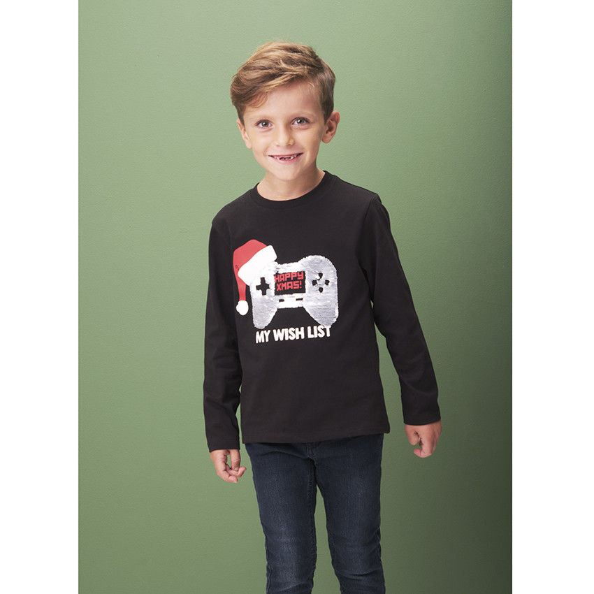 T-shirt manches longues Noël avec sequins magiques pour garçon 