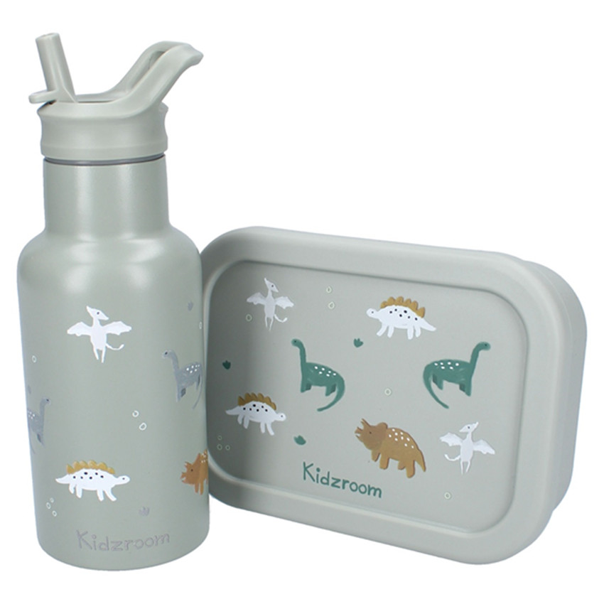 Lunchbox siliconen met 3 compartimenten en dinosaurussen groen 