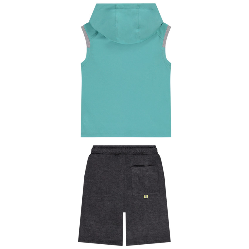 2-delige set van jersey met mouwloze sweater voorzien van kap + short voor jongens 