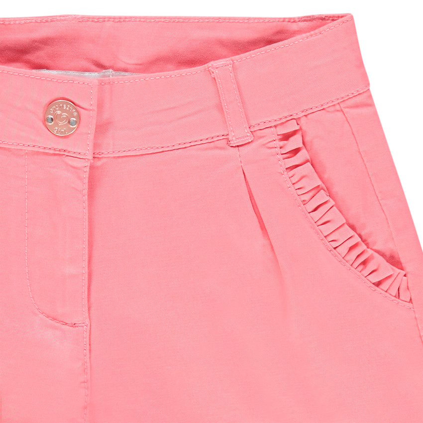 Short en satin de coton uni à poches volantées 