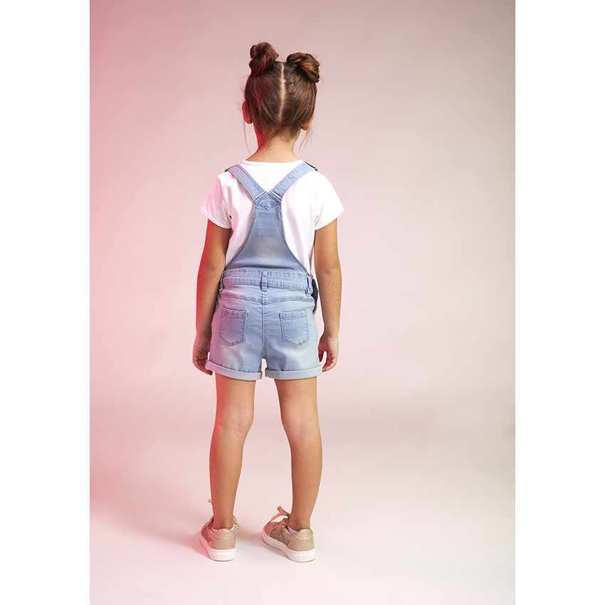 Salopette en jean effet délavé avec print cœurs en sequins pour fille 