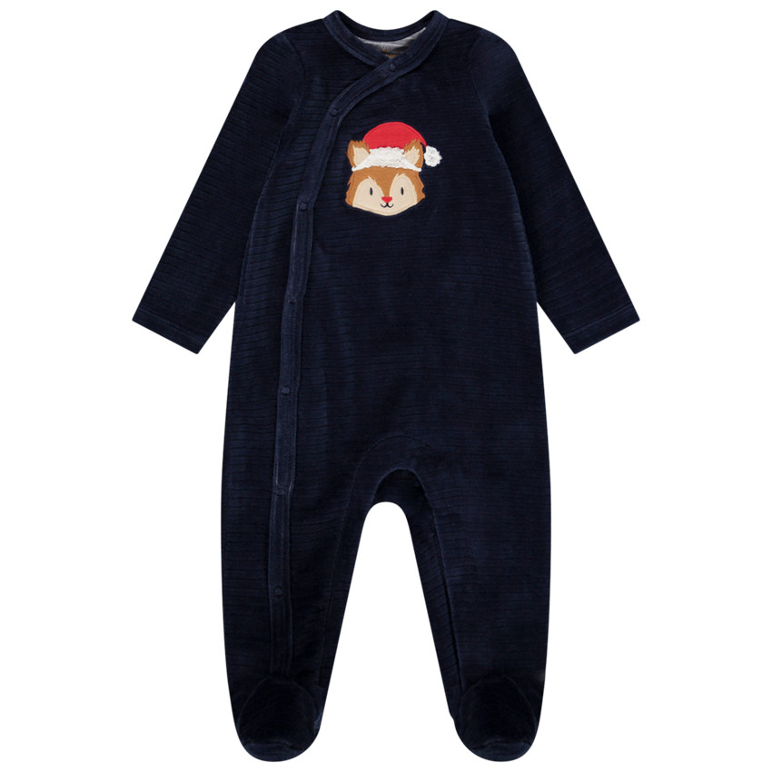 Dors-bien en velours broderie écureuil pour bébé garçon 