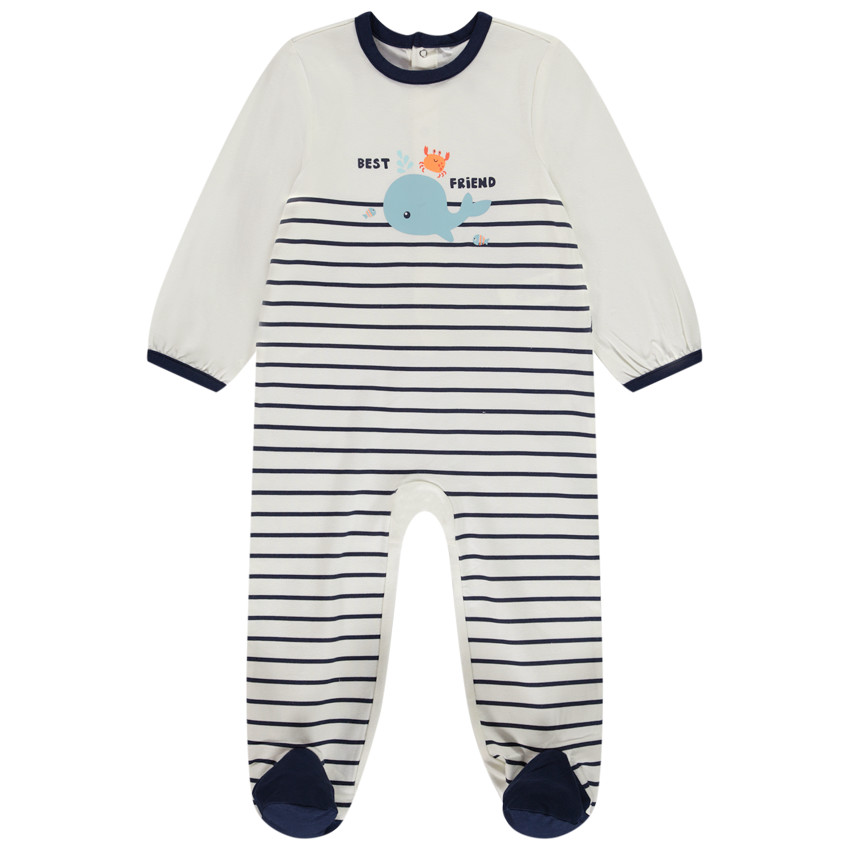 Dors-bien rayé print baleine pour bébé garçon avec ouvertures différentes selon l'âge 