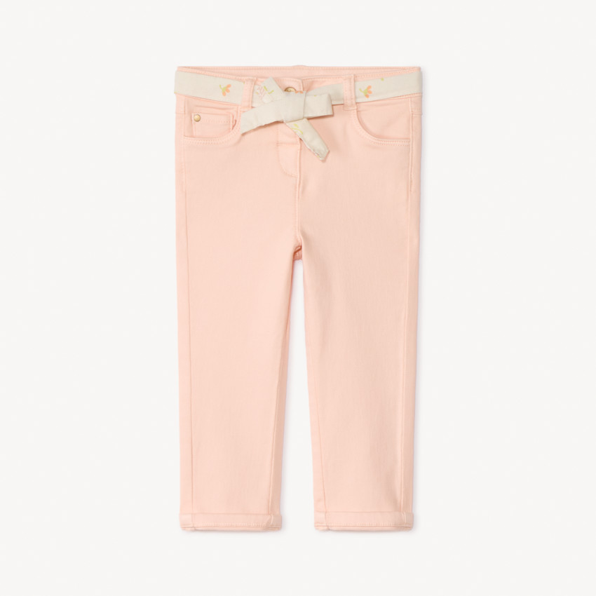 Jean droit uni avec ceinture à nouer pour bébé fille 