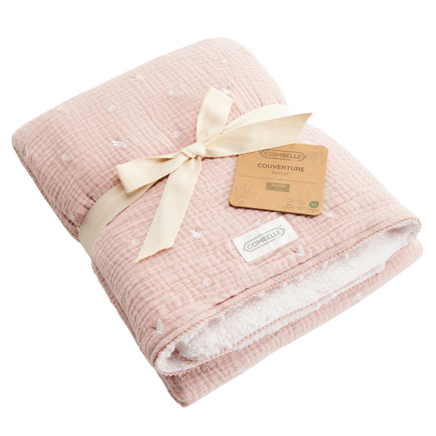 Couverture double face 70 x 100 cm Promenade Bucolique rose 