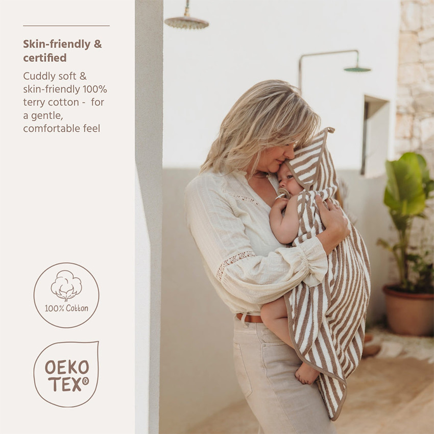 Badcape badstof Jaquard Fat Stripe - Taupe - 75x75cm  