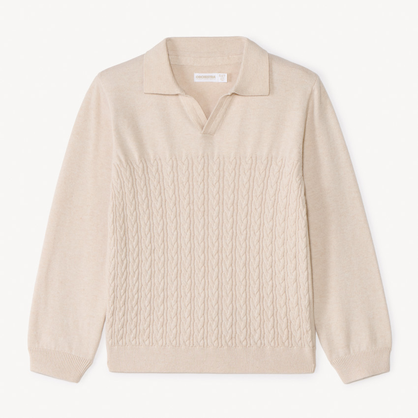 Pull manches longues en tricot torsadé uni pour garçon 