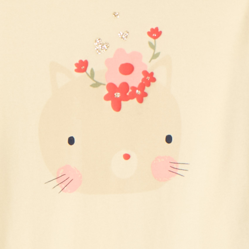 Pyjama léger 2 pièces chat pour bébé fille avec finitions différentes selon l'âge 