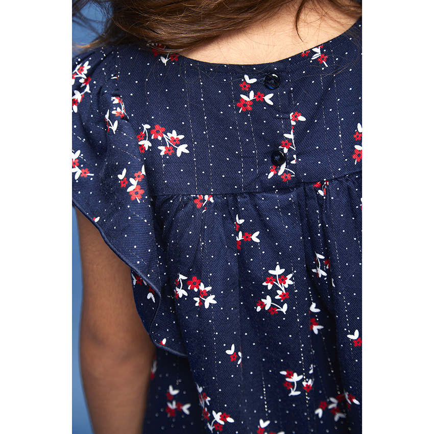 Jurk met korte volantmouwen en bloemen- en stippenprint voor meisjes 