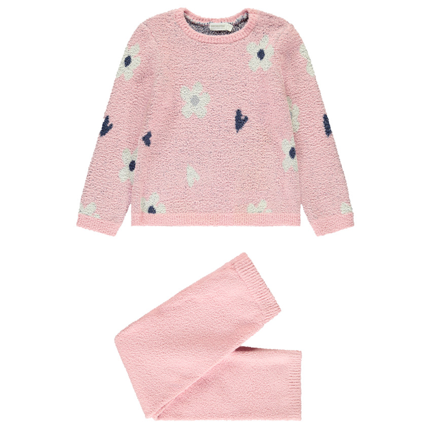 Pyjama 2 pièces t-shirt + pantalon en tricot fantaisie pour fille 