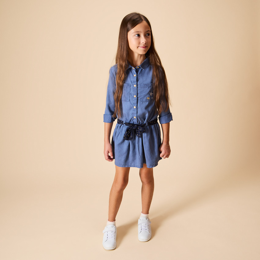 Langarmige, ceintuur jurk voor meisjes 