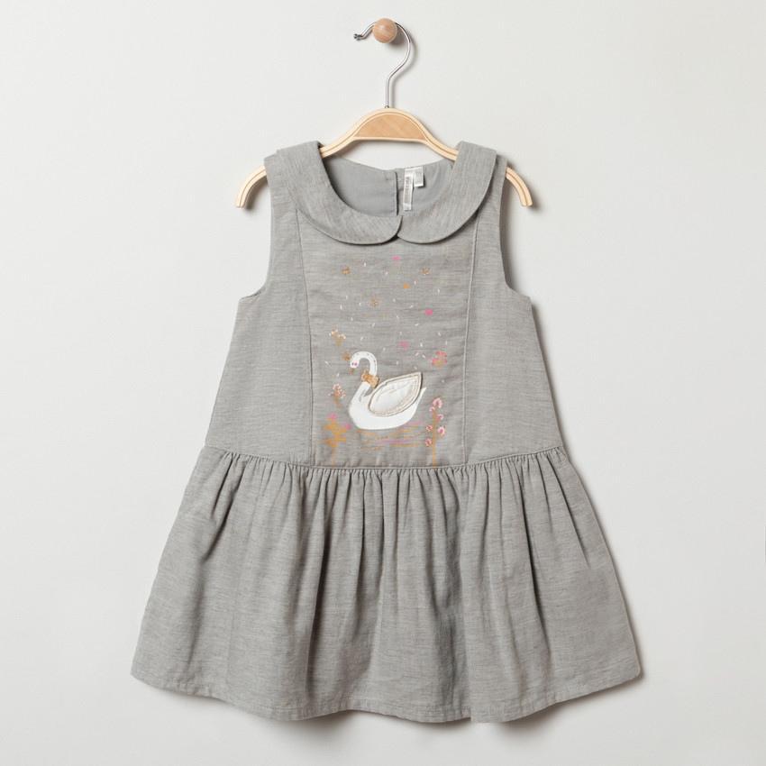 Jurk zonder mouwen met zwanenmotief voor babymeisjes 