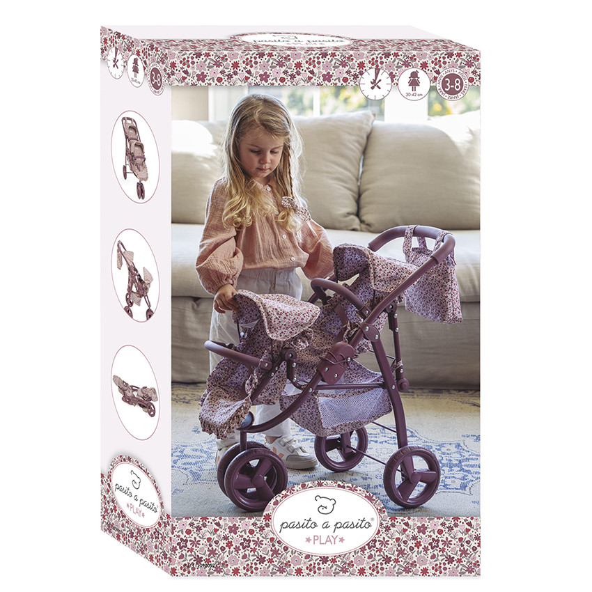 Poussette double pour poupées Cherry Fleurs  