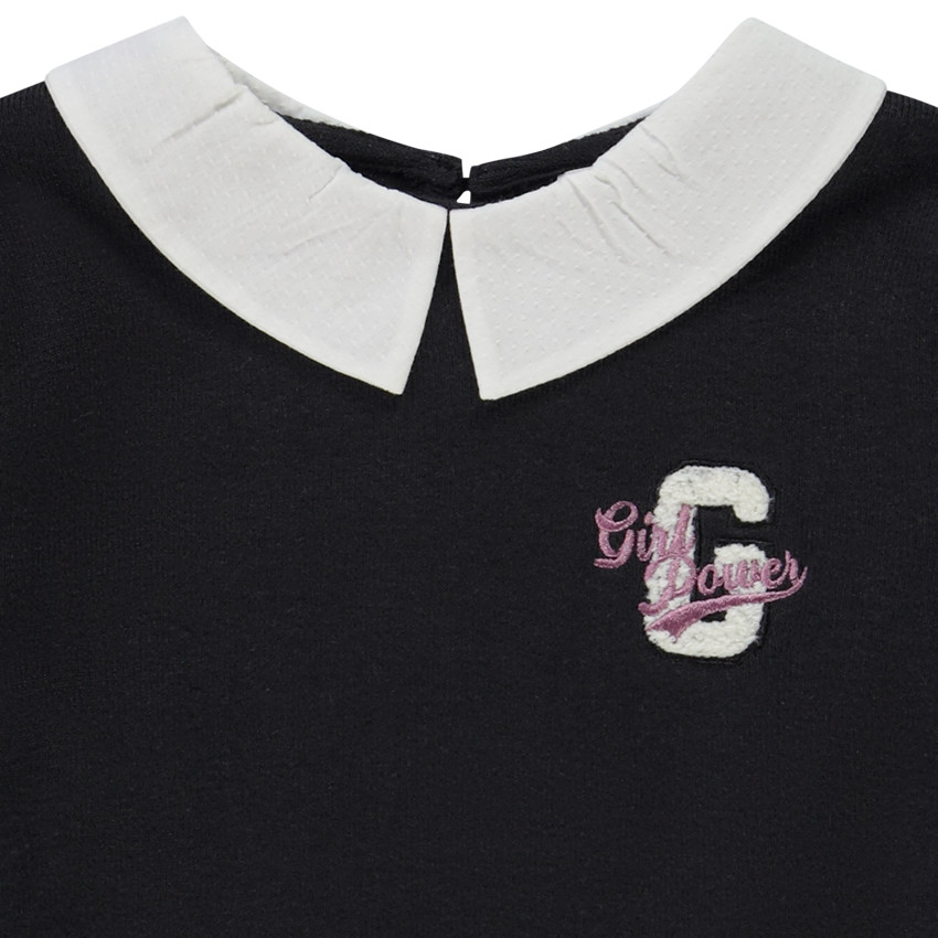 Pull bi-matière effet 2 en 1 à col claudine pour fille 