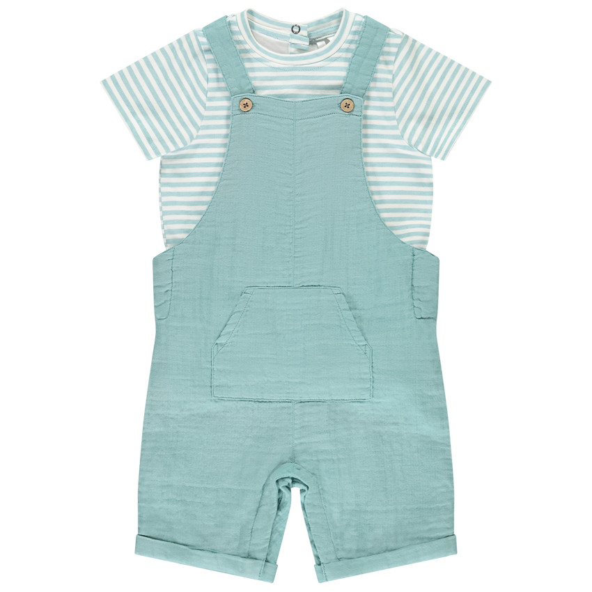 Ensemble 2 pièces avec salopette et t-shirt rayé pour bébé garçon 