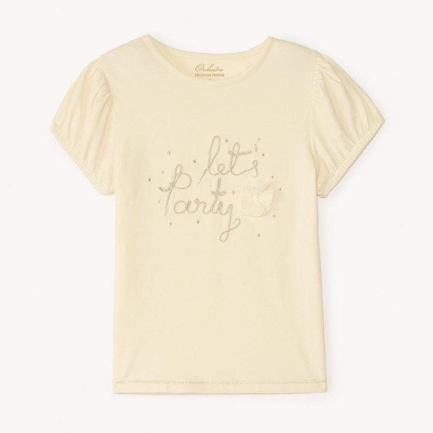 T-shirt manches courtes à cording doré pour fille 