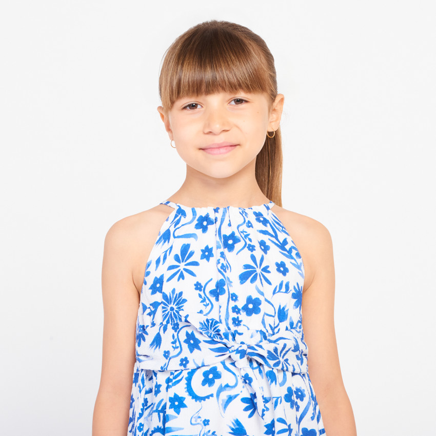 Mouwloze jurk met bloemen en strik in de taille voor meisjes 