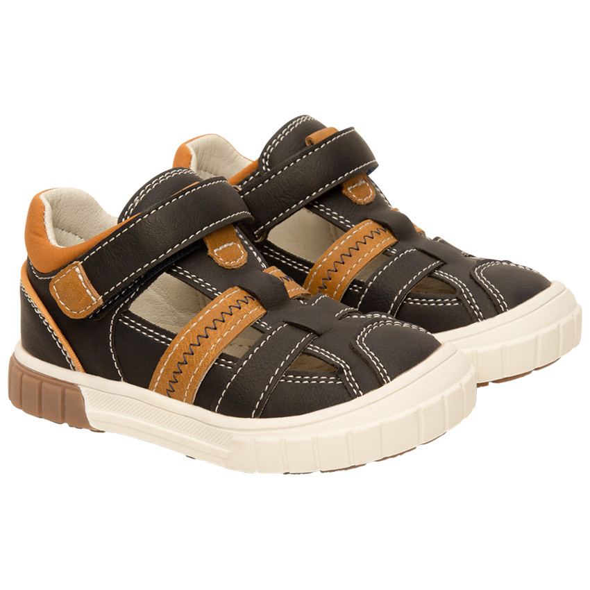 Sneakers met perforaties en leder effect met klittenband voor babyjongen 