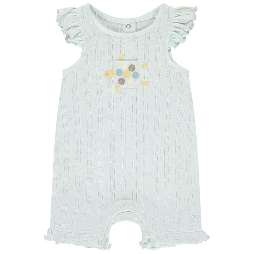 Korte jumpsuit in opengewerkte stof met schildpadpatroon voor meisjes 