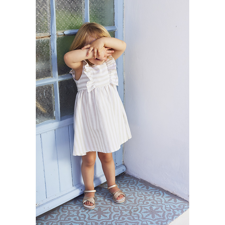 Robe manches courtes volantées à rayures pour bébé fille 