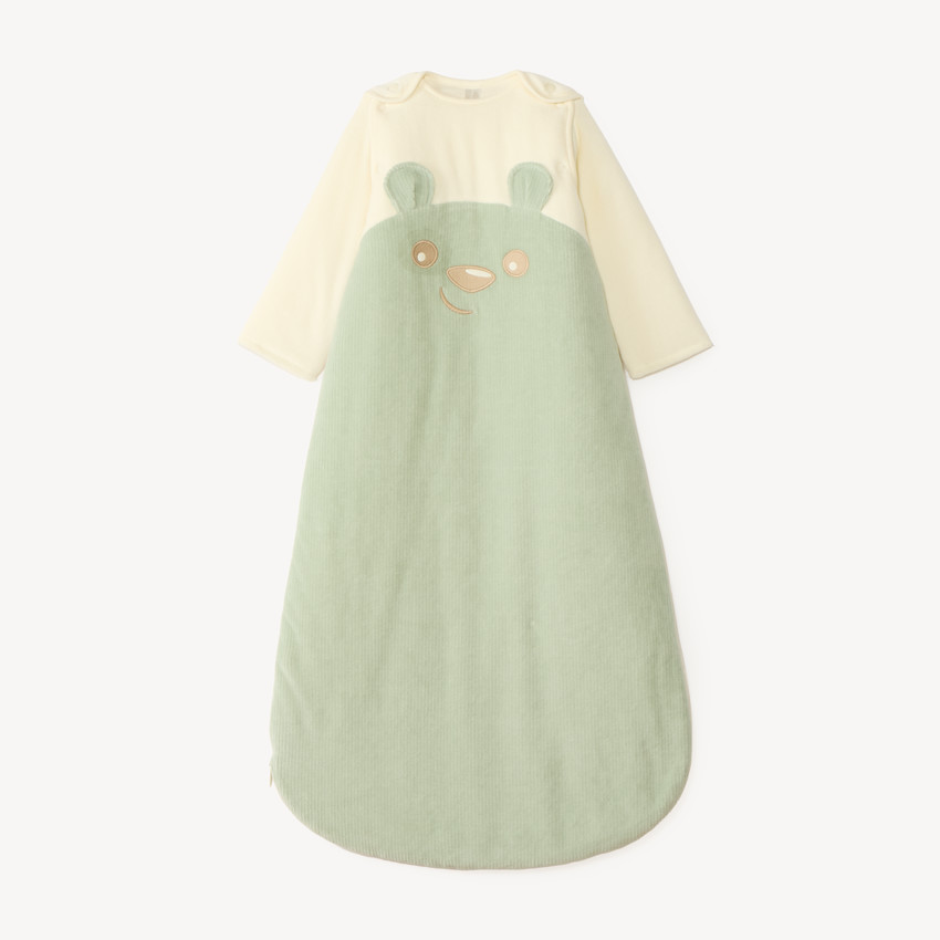 Velours slaapzak met afneembare mouwen, teddybeer borduursel TOG 3 voor babyjongen. 