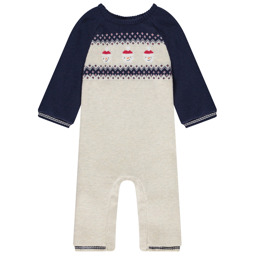 Combinaison longue en tricot jacquard bonhommes de neige pour bébé garçon 