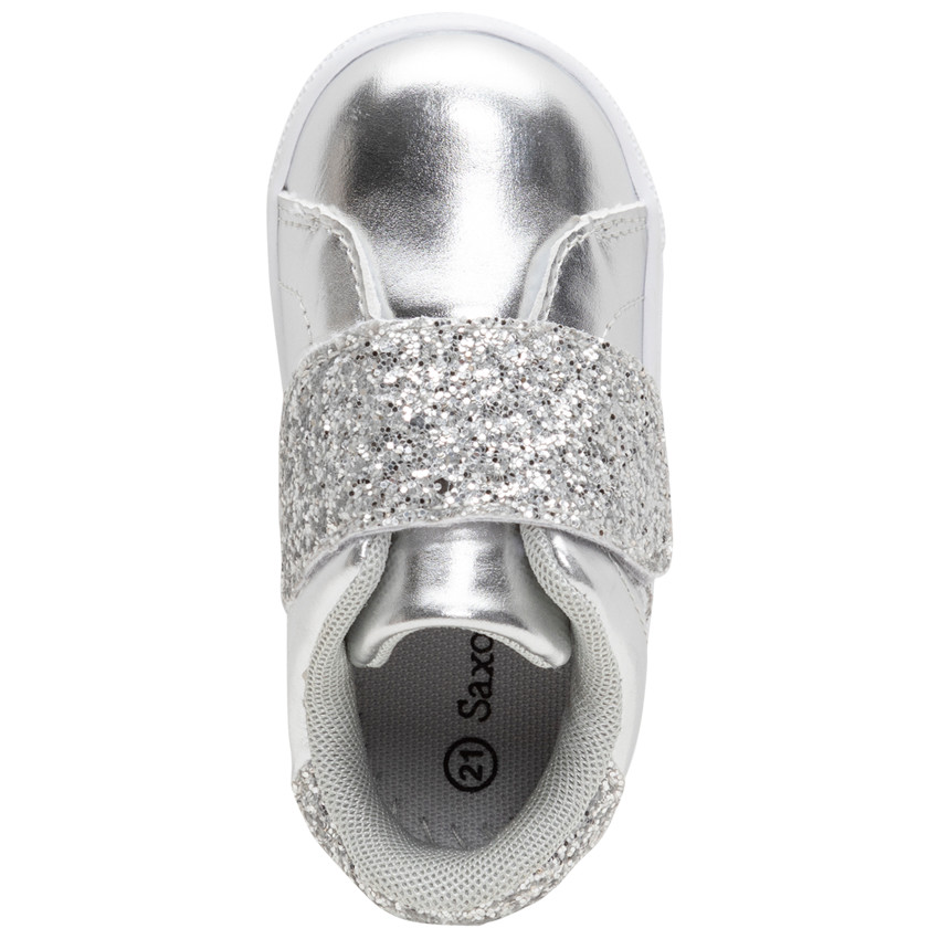 Lage, zilveren sneakers met inzetstukken met pailletjes 